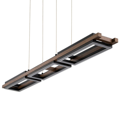 Lampadario lineare in legno a LED integrato da 3/5 luci per isola da cucina