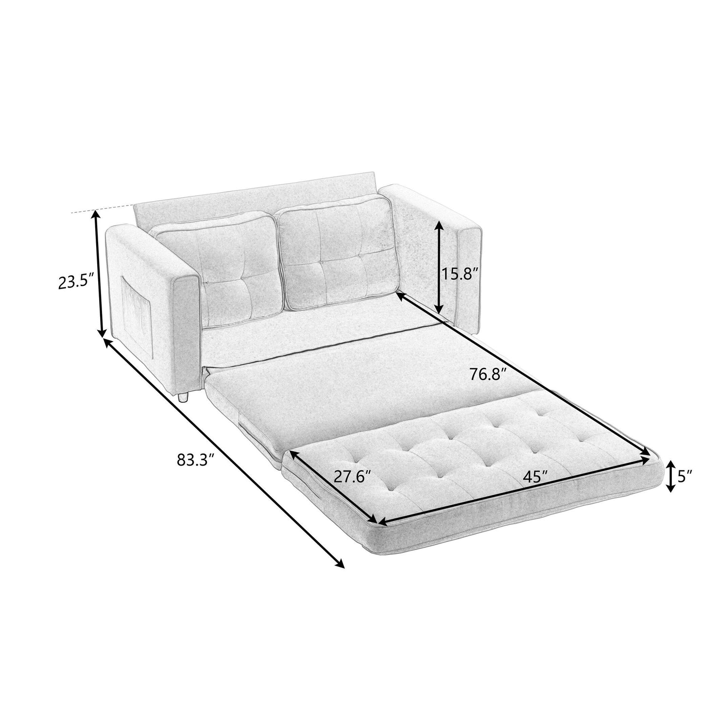 Divano letto futon trasformabile in 3 posti