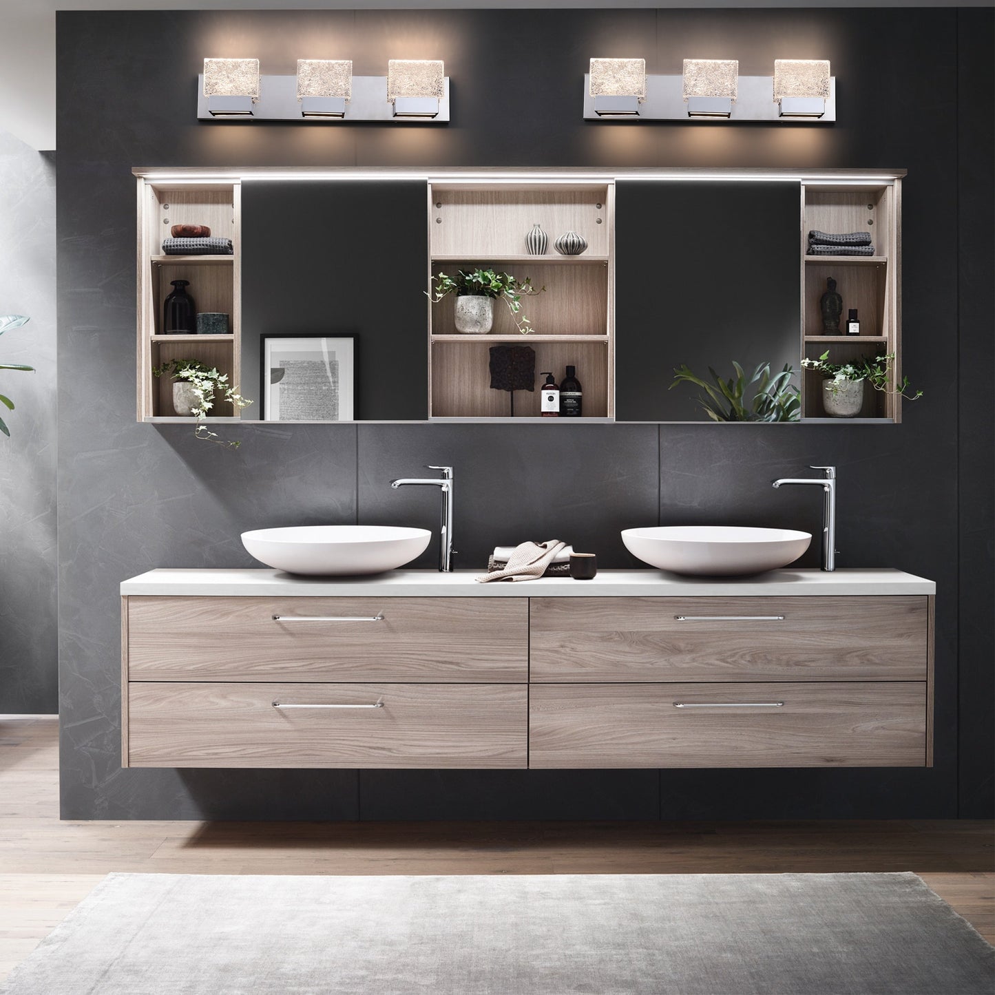 Lampada da toeletta a LED integrata in acciaio inossidabile 3000K Cattleya con paralumi in vetro artistico - Cromata