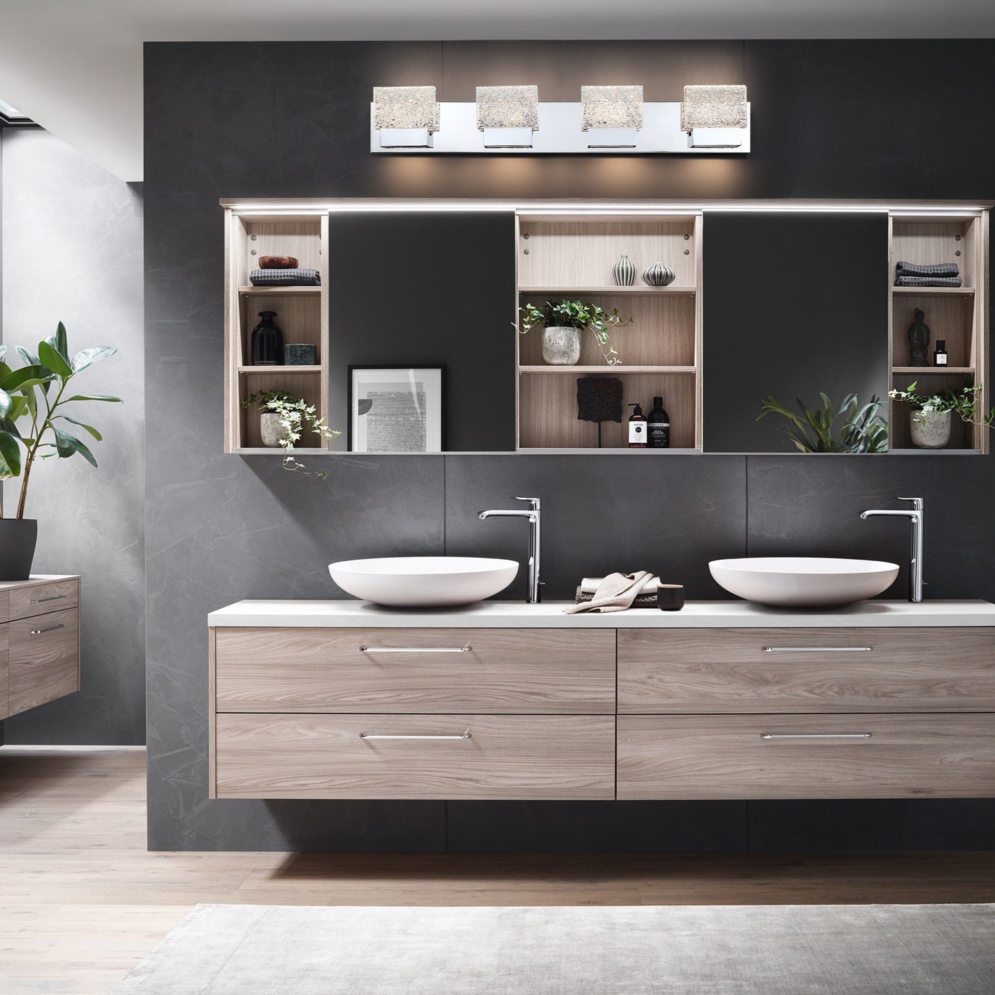 Lampada da toeletta a LED integrata in acciaio inossidabile 3000K Cattleya con paralumi in vetro artistico - Cromata