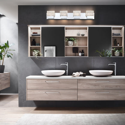 Lampada da toeletta a LED integrata in acciaio inossidabile 3000K Cattleya con paralumi in vetro artistico - Cromata