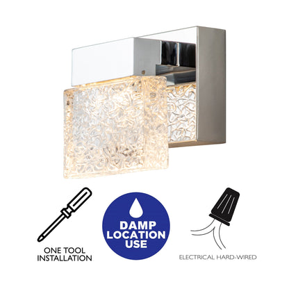 Lampada da toeletta a LED integrata in acciaio inossidabile 3000K Cattleya con paralumi in vetro artistico - Cromata