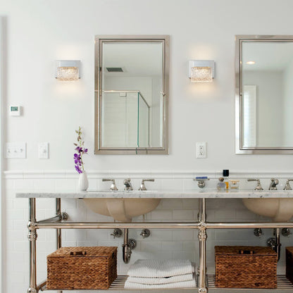 Lampada da toeletta a LED integrata in acciaio inossidabile 3000K Cattleya con paralumi in vetro artistico - Cromata