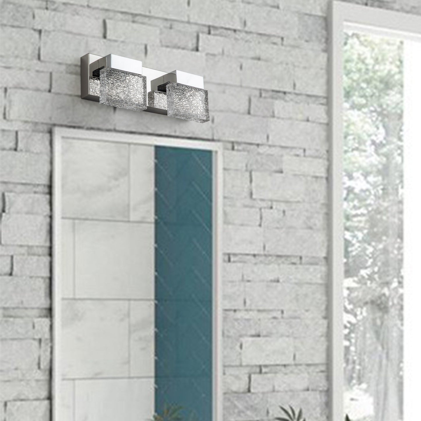 Lampada da toeletta a LED integrata in acciaio inossidabile 3000K Cattleya con paralumi in vetro artistico - Cromata