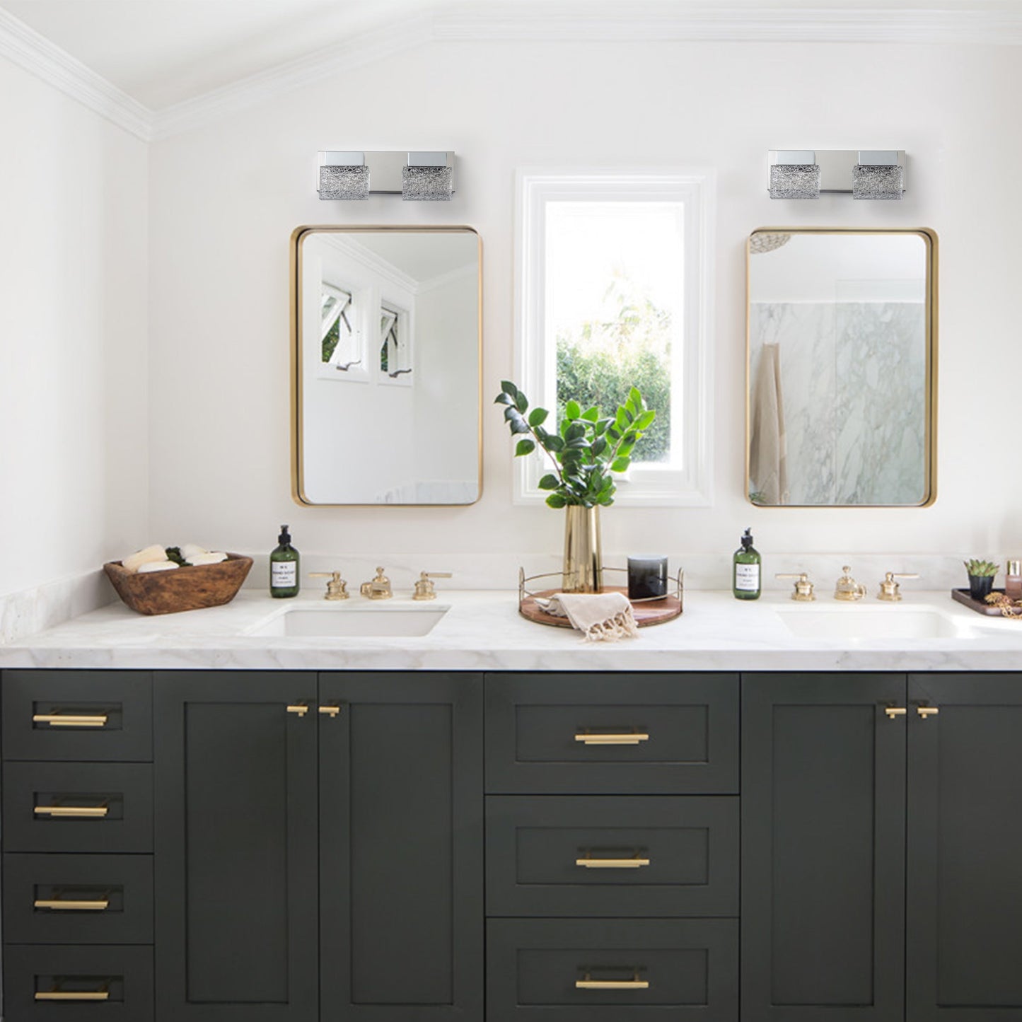 Lampada da toeletta a LED integrata in acciaio inossidabile 3000K Cattleya con paralumi in vetro artistico - Cromata