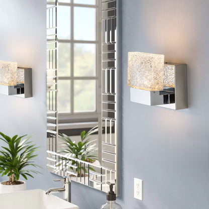 Lampada da toeletta a LED integrata in acciaio inossidabile 3000K Cattleya con paralumi in vetro artistico - Cromata