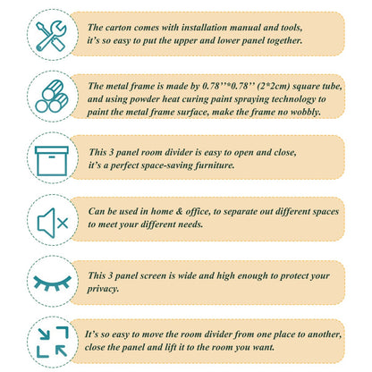 Divisori per ambienti a 3 pannelli e schermo pieghevole per la privacy, divisori per ambienti in legno naturale da 6 piedi per la separazione degli ambienti