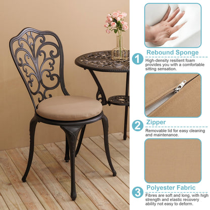 Tavolo e sedie a farfalla per patio esterno in alluminio, 3 pezzi, con foro per ombrellone