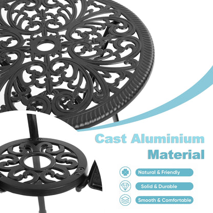 Tavolo e sedie a farfalla per patio esterno in alluminio, 3 pezzi, con foro per ombrellone
