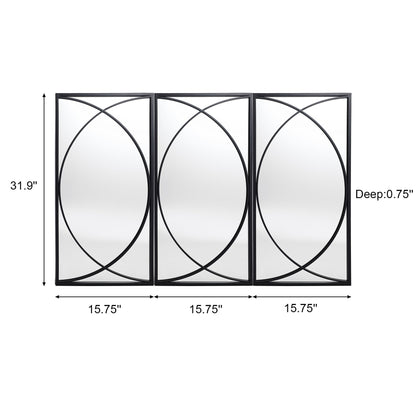 Set di 3 specchi da parete rettangolari in metallo nero - 31,9 A x 15,75 L x 0,75 P