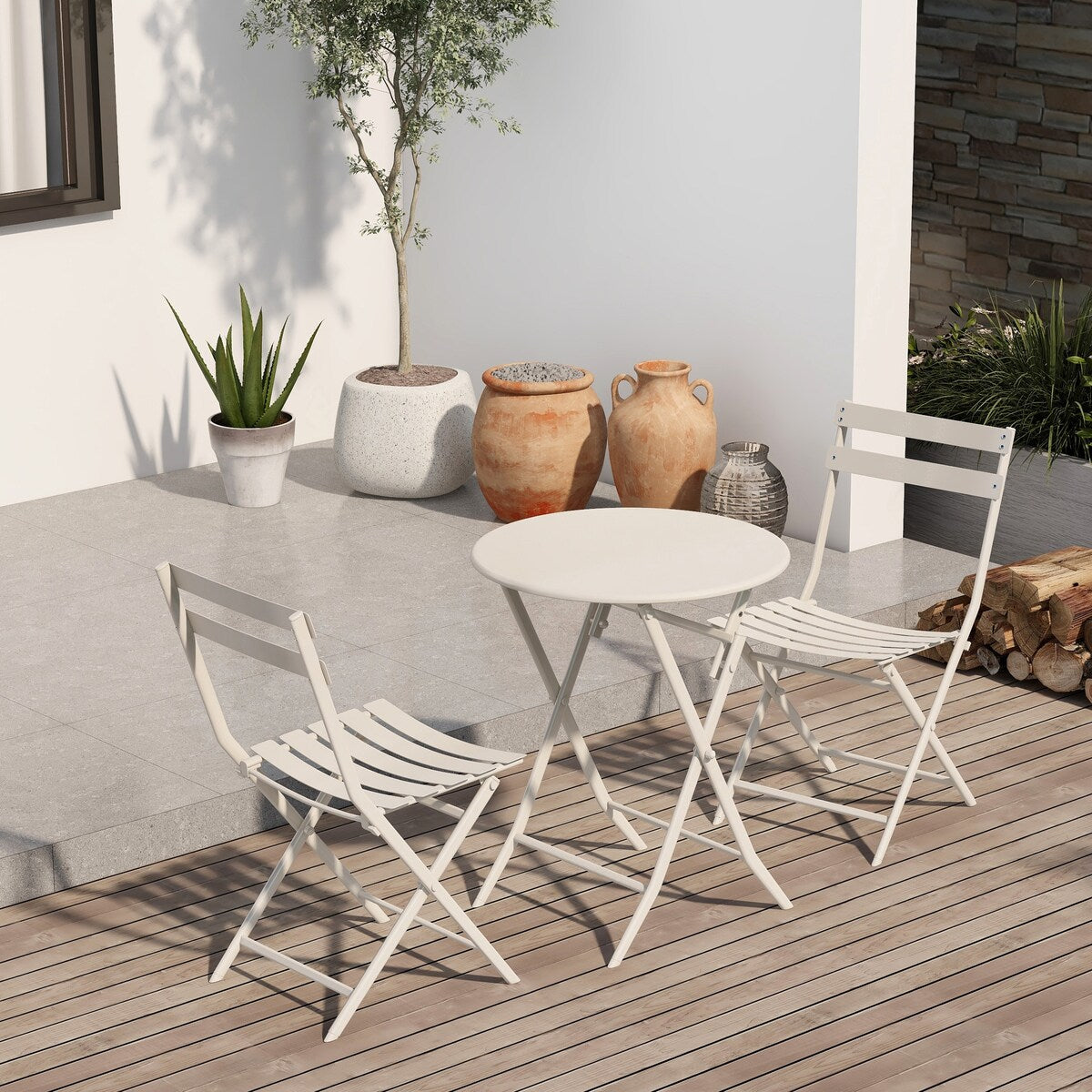 Set da bistrot da giardino minimalista da 3 pezzi con tavolo rotondo pieghevole e sedie - 3-Piece-Patio-Bistro-Set
