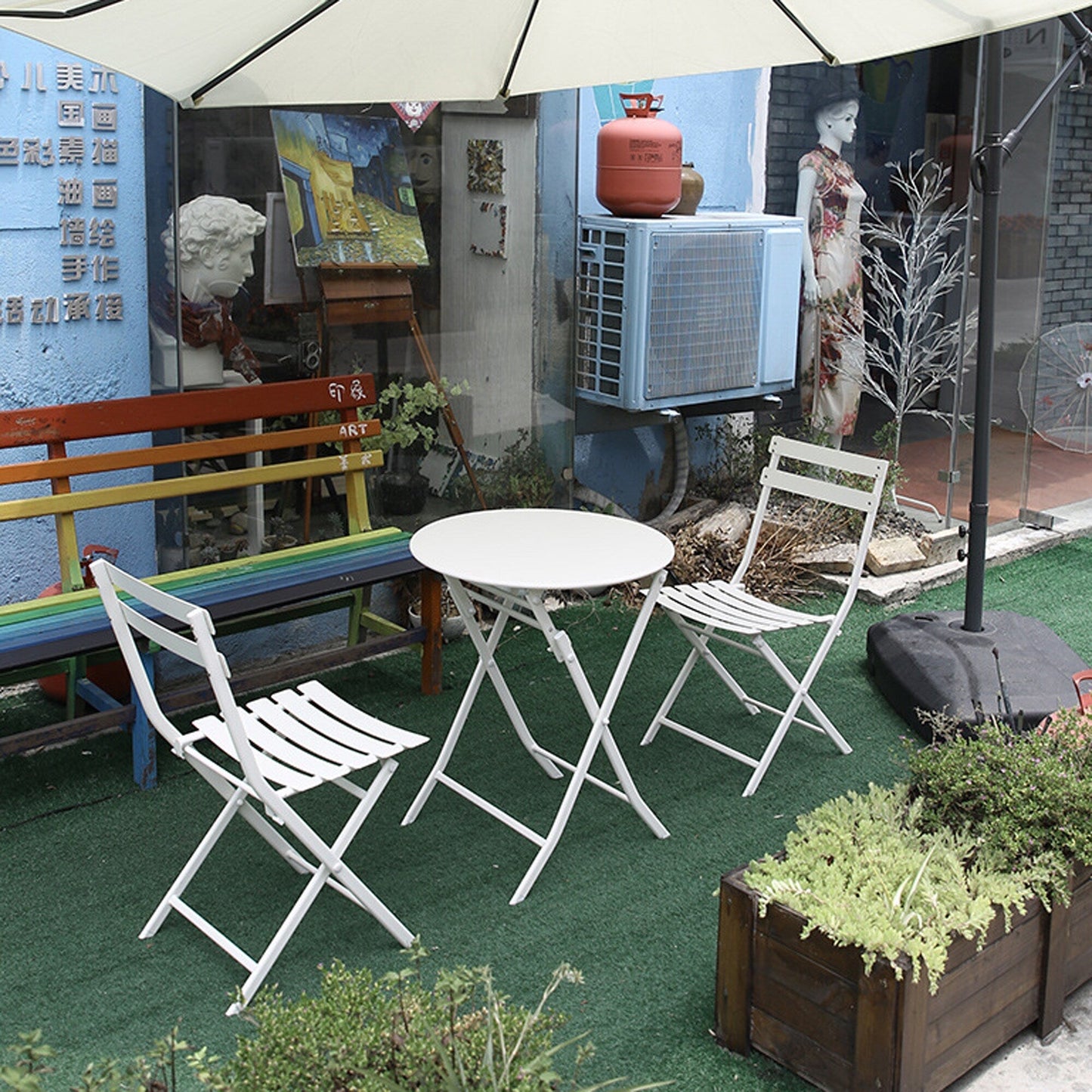 Set da bistrot da giardino minimalista da 3 pezzi con tavolo rotondo pieghevole e sedie - 3-Piece-Patio-Bistro-Set