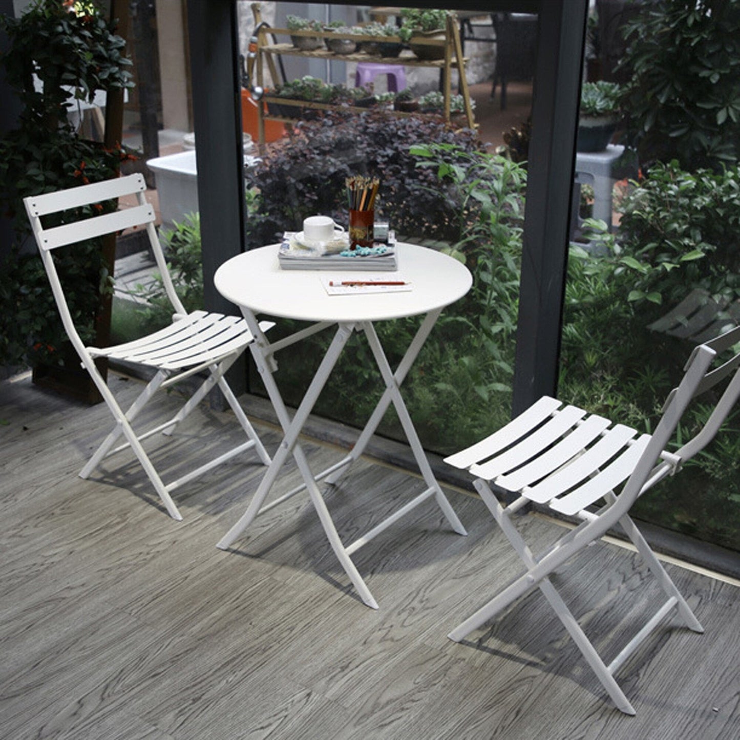 Set da bistrot da giardino minimalista da 3 pezzi con tavolo rotondo pieghevole e sedie - 3-Piece-Patio-Bistro-Set