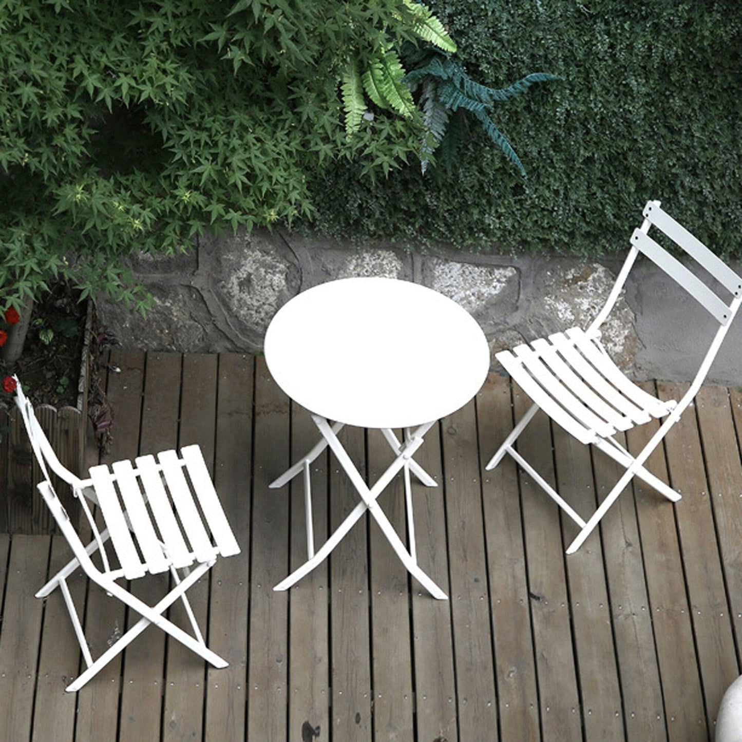 Set da bistrot da giardino minimalista da 3 pezzi con tavolo rotondo pieghevole e sedie - 3-Piece-Patio-Bistro-Set