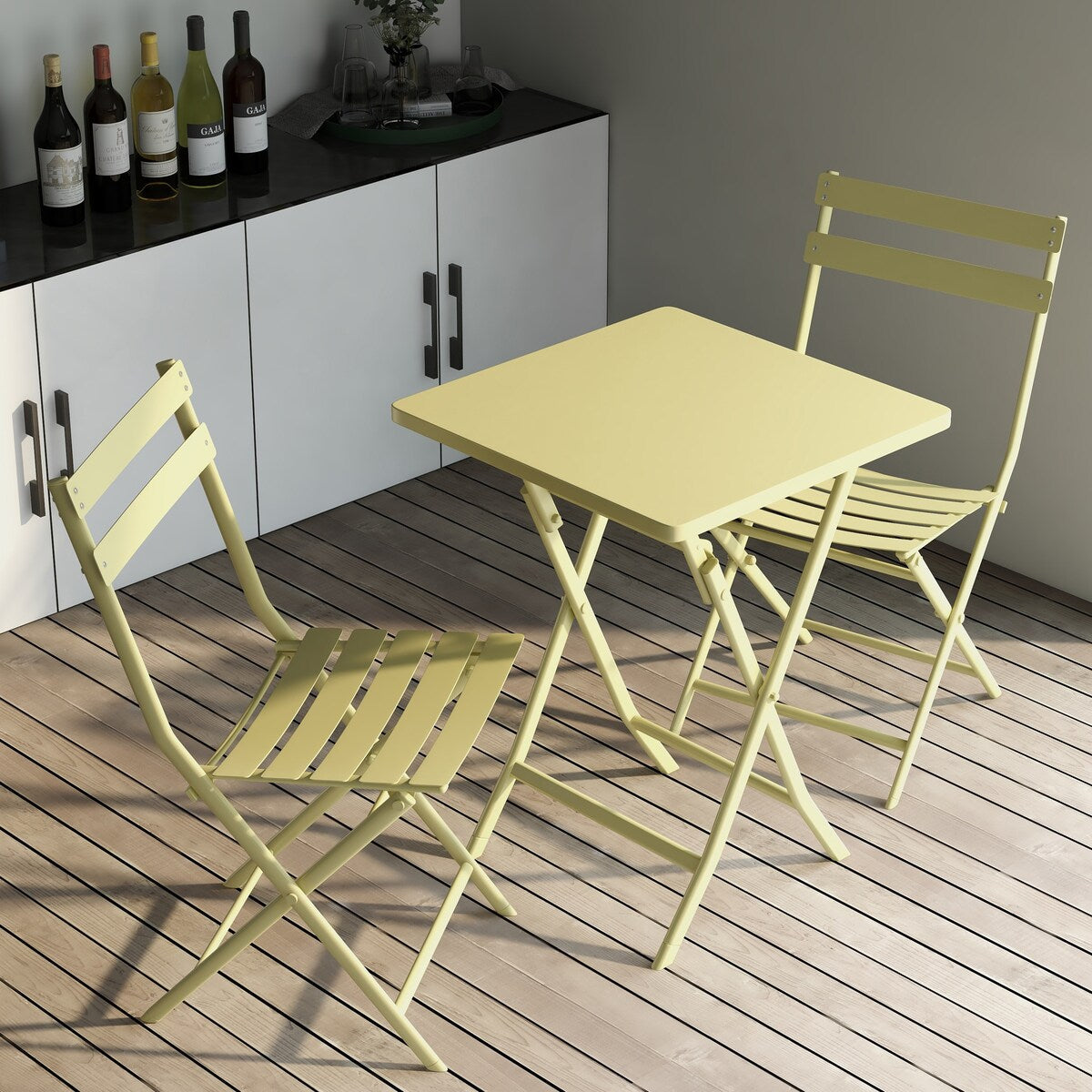 Set da bistrot minimalista da patio, 3 pezzi, tavolo quadrato pieghevole e sedie - 3 pezzi