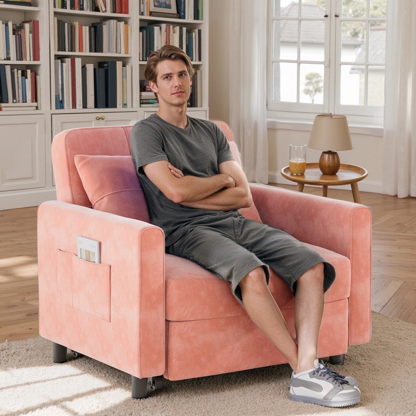 Divano letto regolabile 3 in 1, divano con poltrona estraibile, letto pieghevole convertibile per soggiorno