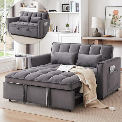 Divano letto trasformabile 3 in 1 - Divano futon in velluto con schienale regolabile e tasca laterale per piccoli spazi