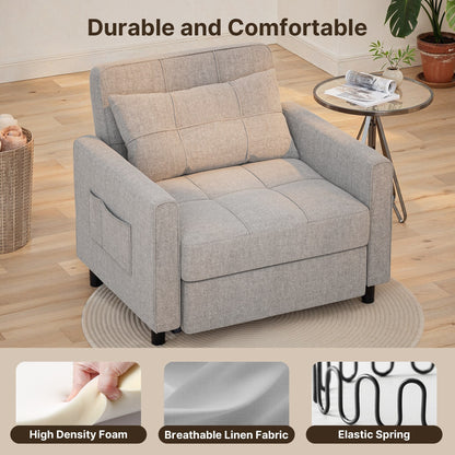 Divano letto estraibile 3 in 1, poltrona letto imbottita, pieghevole, regolabile e convertibile