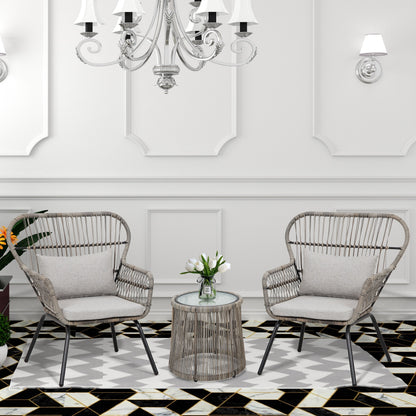 Set da bistrot da conversazione in vimini da esterno, 3 pezzi, set di sedie da giardino in rattan per tutte le stagioni con cuscini