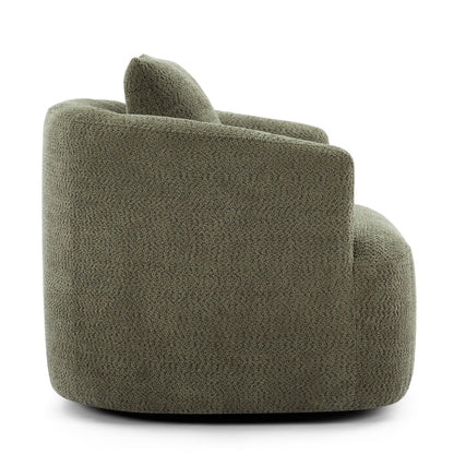 Poltrona girevole a 360°, poltrona Boucle da 38,2 con cuscino decorativo, poltrona a botte imbottita con braccioli curvi