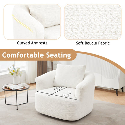 Poltrona girevole a 360°, poltrona Boucle da 38,2 con cuscino decorativo, poltrona a botte imbottita con braccioli curvi