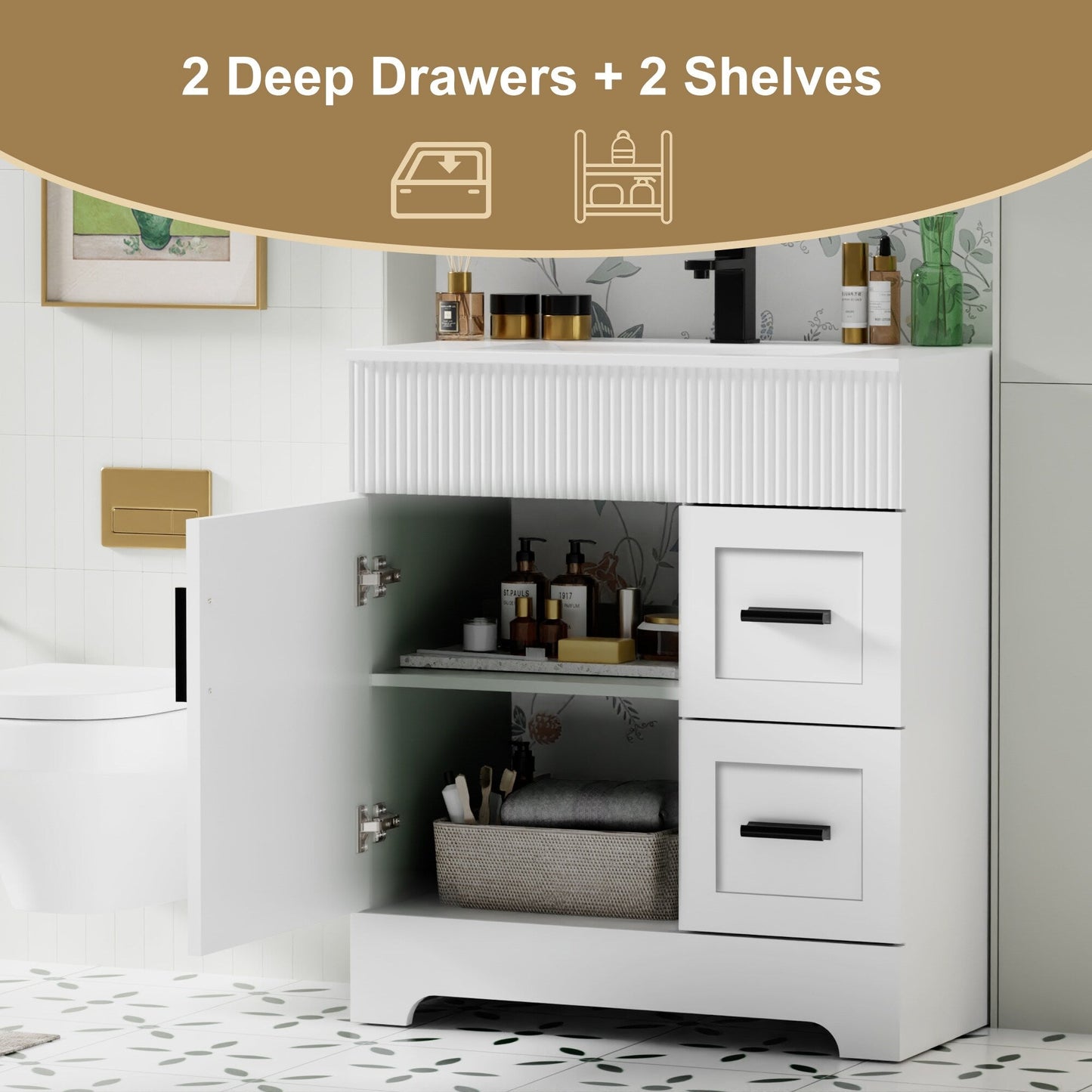 Mobile bagno Wavy Line 30/36/48 con lavabo e rubinetto