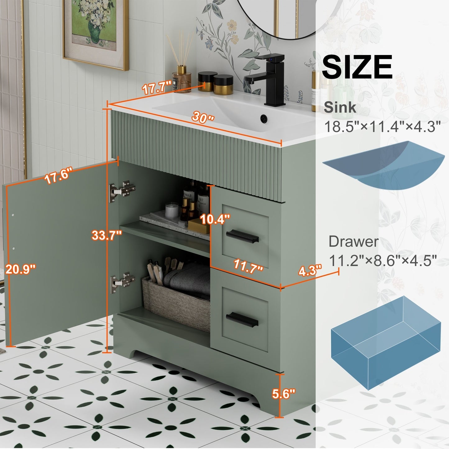 Mobile bagno Wavy Line 30/36/48 con lavabo e rubinetto