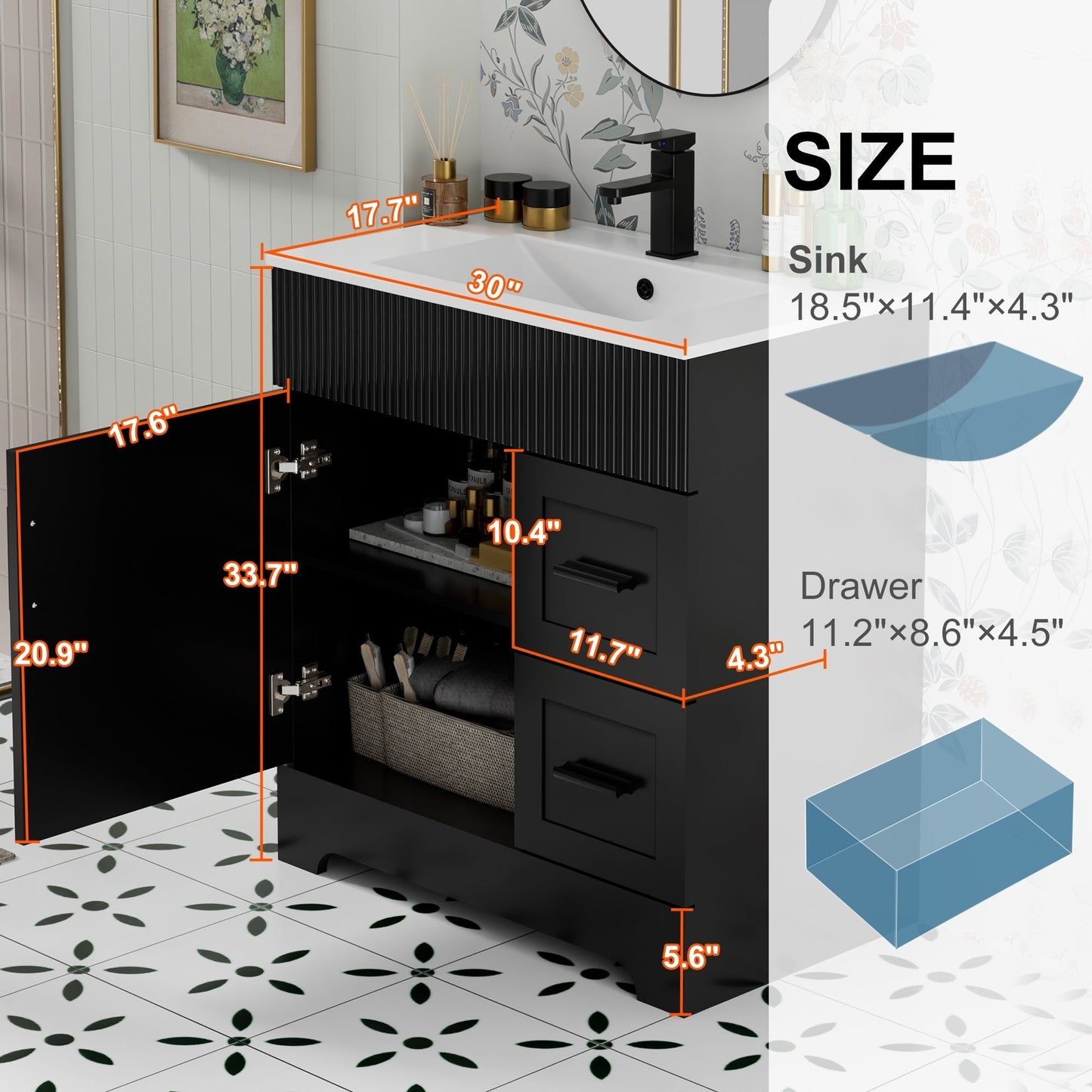 Mobile bagno Wavy Line 30/36/48 con lavabo e rubinetto