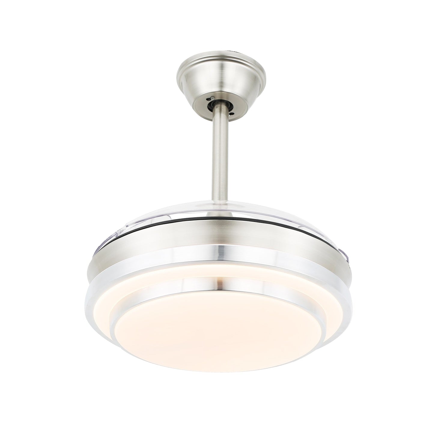 Ventilatore da soffitto retrattile moderno Bella Depot 36 con luce LED, pale reversibili a 6 velocità con telecomando