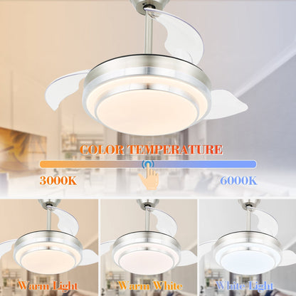 Ventilatore da soffitto retrattile moderno Bella Depot 36 con luce LED, pale reversibili a 6 velocità con telecomando