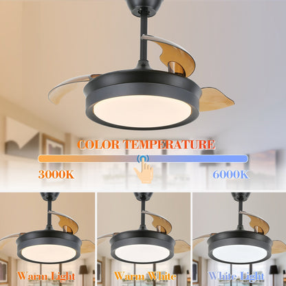 Ventilatore da soffitto retrattile moderno Bella Depot 36 con luce LED, pale reversibili a 6 velocità con telecomando