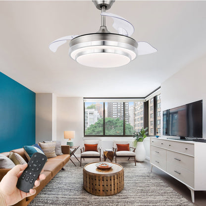 Ventilatore da soffitto retrattile moderno Bella Depot 36 con luce LED, pale reversibili a 6 velocità con telecomando