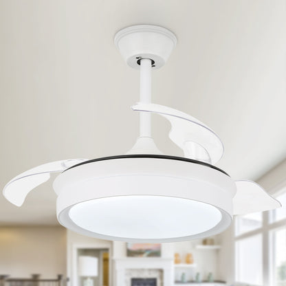 Ventilatore da soffitto retrattile moderno Bella Depot 36 con luce LED, pale reversibili a 6 velocità con telecomando