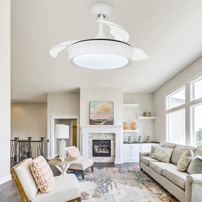 Ventilatore da soffitto retrattile moderno Bella Depot 36 con luce LED, pale reversibili a 6 velocità con telecomando