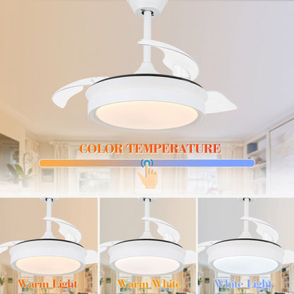 Ventilatore da soffitto retrattile moderno Bella Depot 36 con luce LED, pale reversibili a 6 velocità con telecomando