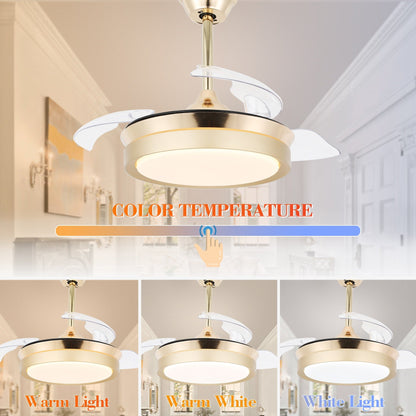 Ventilatore da soffitto retrattile moderno Bella Depot 36 con luce LED, pale reversibili a 6 velocità con telecomando