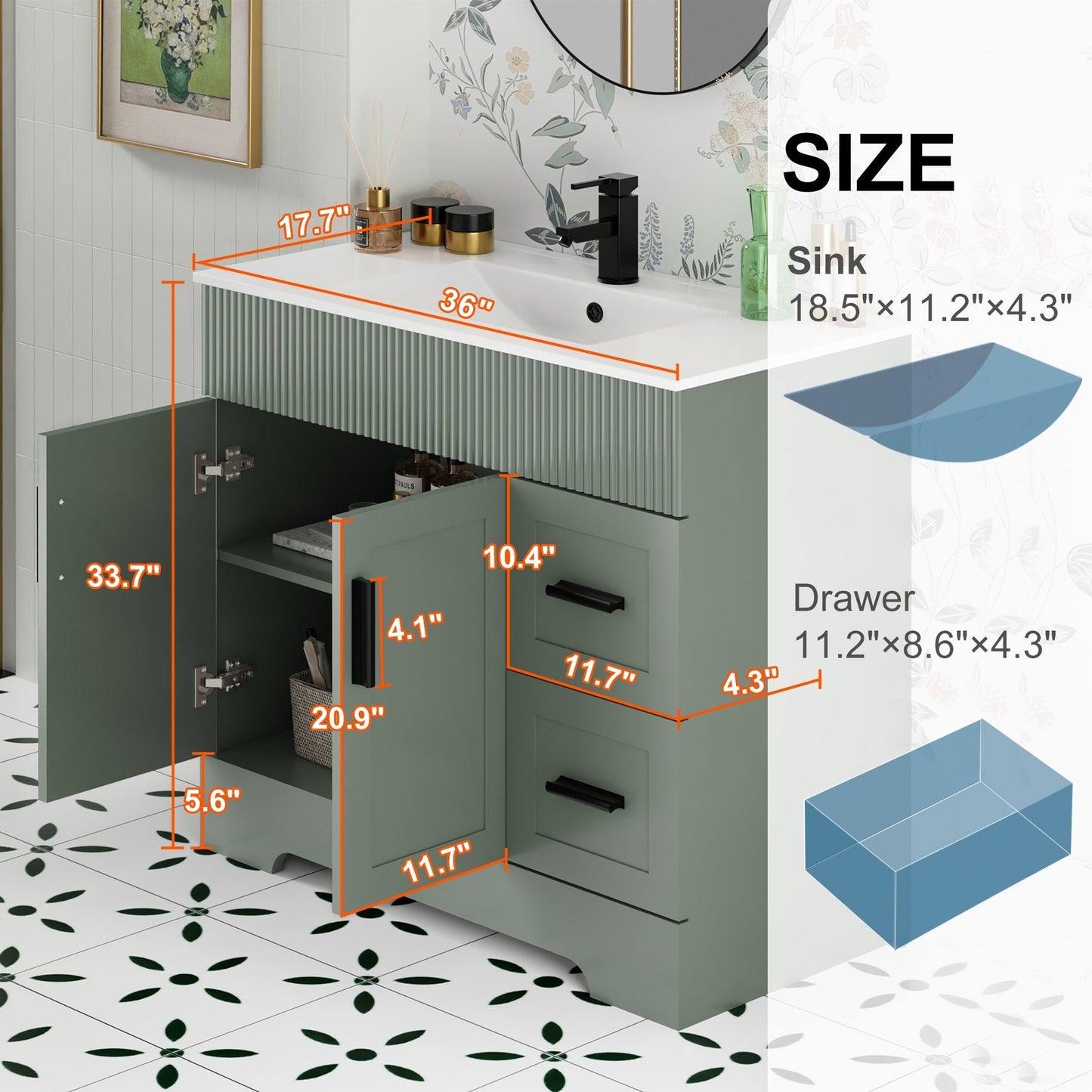 Mobile bagno Wavy Line 30/36/48 con lavabo e rubinetto