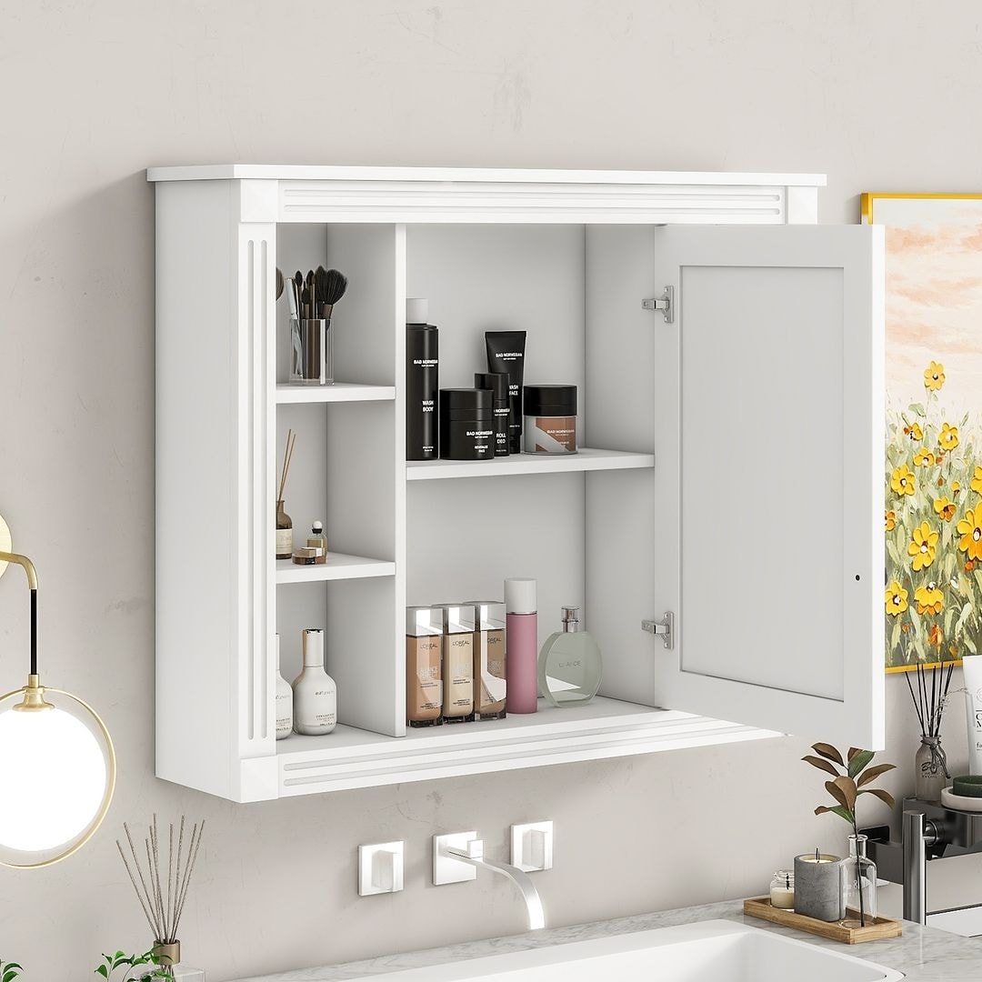 Mobile bagno moderno da 36'' con lavabo superiore e mobiletto a specchio, 2 ante e 2 cassetti