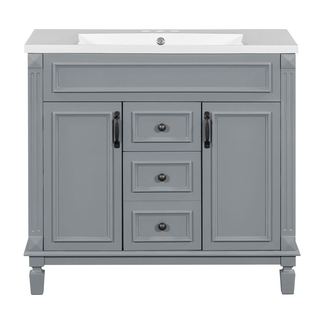 Mobile bagno moderno da 36'' con lavabo superiore e mobiletto a specchio, 2 ante e 2 cassetti