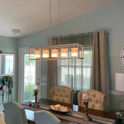 Lampadario rettangolare in cristallo moderno di metà secolo da 37 pollici a 5 luci per sala da pranzo - 37 pollici