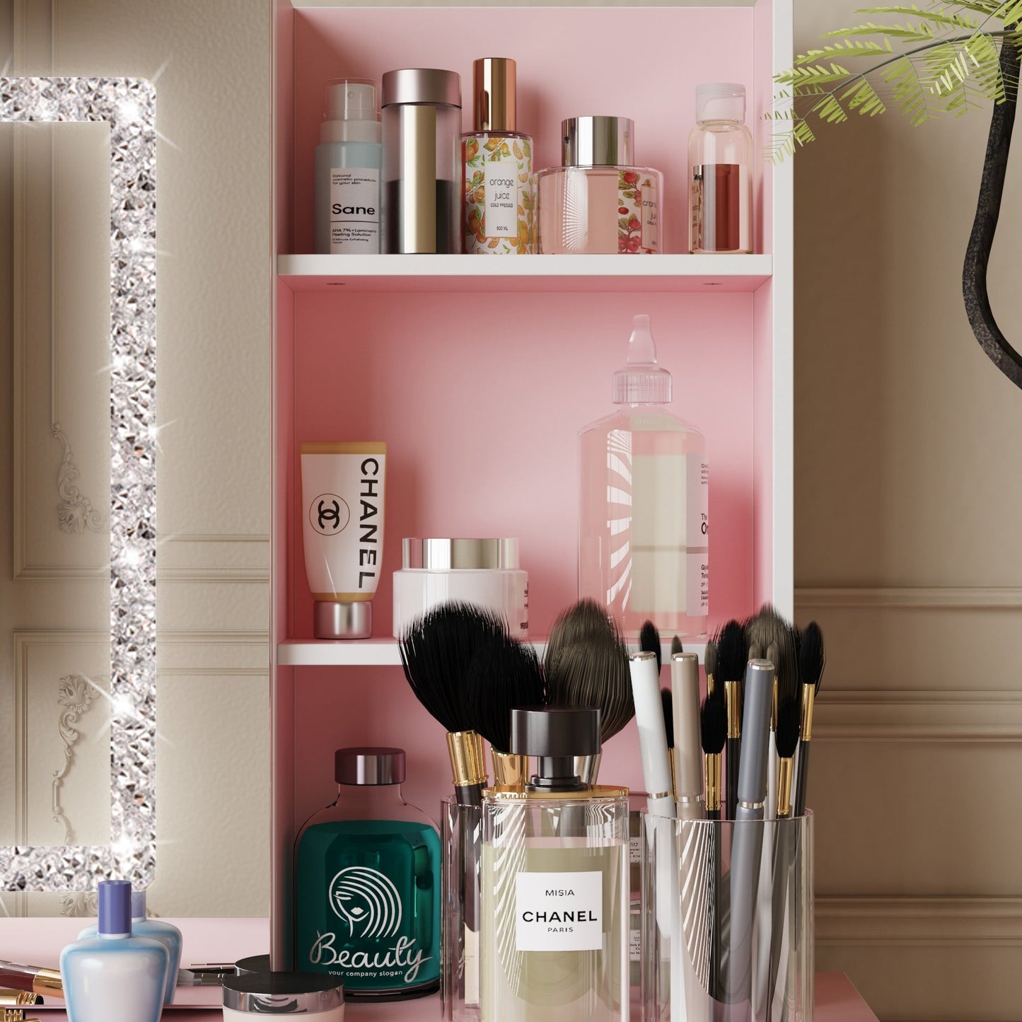 Set da toeletta per il trucco largo 39,4'' con sgabello e specchio