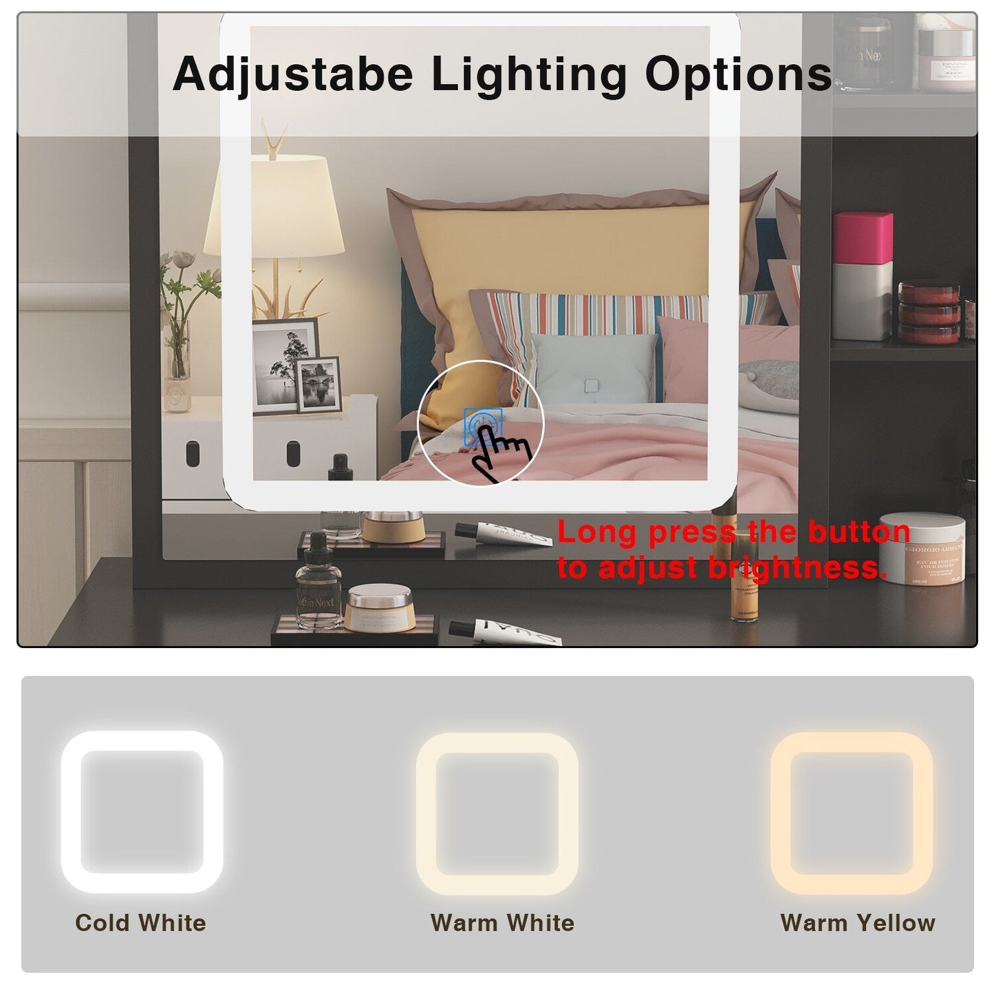 Set da toeletta per il trucco largo 39,4'' con sgabello e specchio