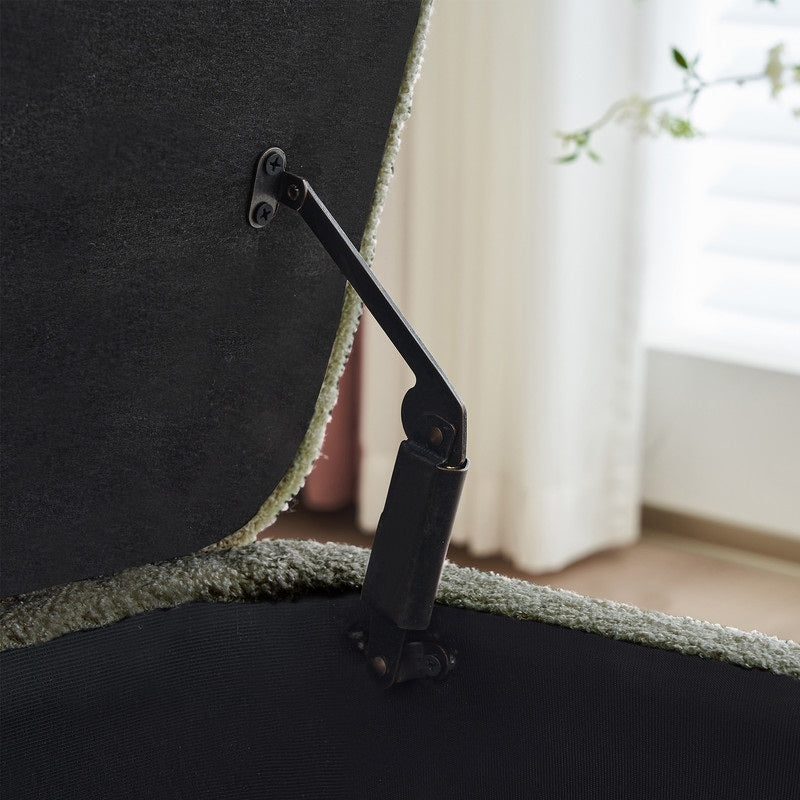 39,5 Panca contenitore Boucle bianco sporco, panca contenitore Sherpa, poggiapiedi per letto, per soggiorno, camera da letto, gambe in legno