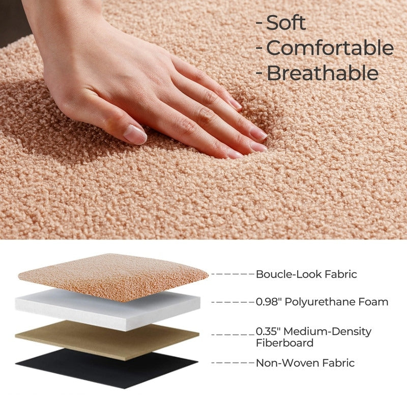 39,5 Panca contenitore Boucle bianco sporco, panca contenitore Sherpa, poggiapiedi per letto, per soggiorno, camera da letto, gambe in legno