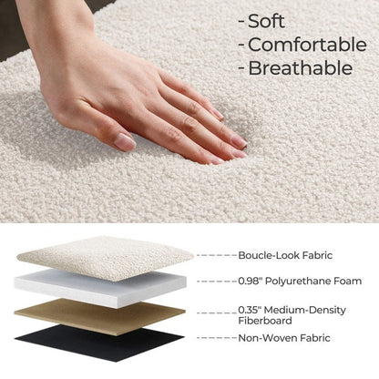 39,5 Panca contenitore Boucle bianco sporco, panca contenitore Sherpa, poggiapiedi per letto, per soggiorno, camera da letto, gambe in legno