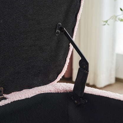 39,5 Panca contenitore Boucle bianco sporco, panca contenitore Sherpa, poggiapiedi per letto, per soggiorno, camera da letto, gambe in legno