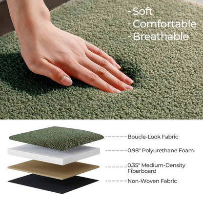 39,5 Panca contenitore Boucle bianco sporco, panca contenitore Sherpa, poggiapiedi per letto, per soggiorno, camera da letto, gambe in legno