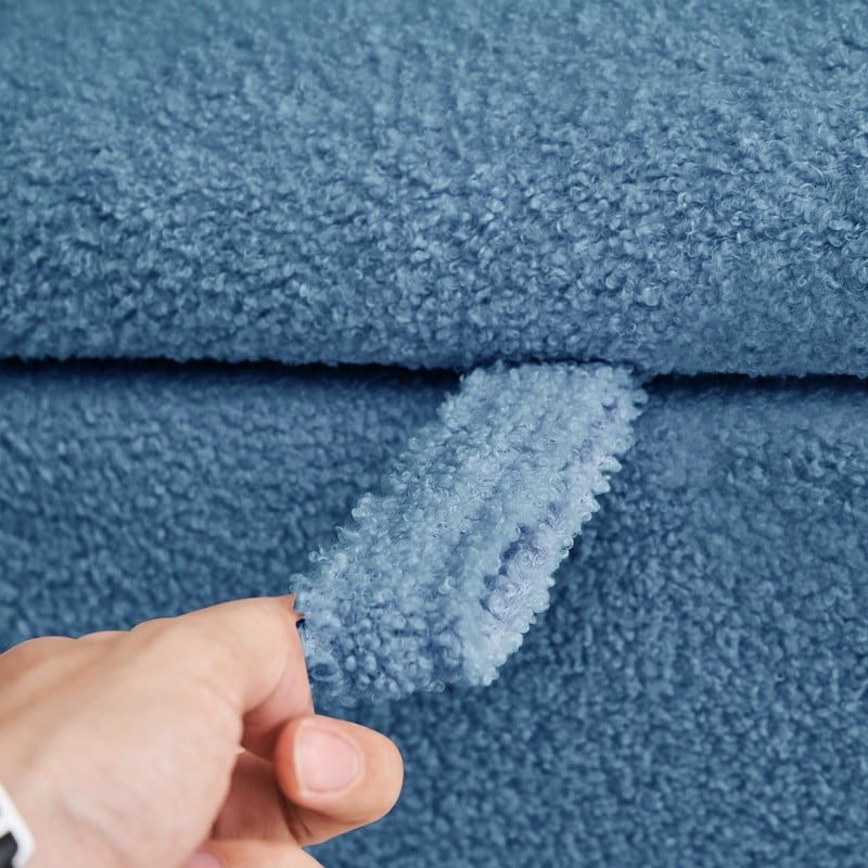 39,5 Panca contenitore Boucle bianco sporco, panca contenitore Sherpa, poggiapiedi per letto, per soggiorno, camera da letto, gambe in legno