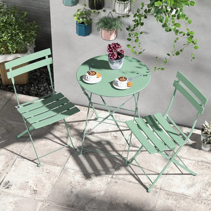 Set da bistrot pieghevole in metallo da 3 pezzi, set da conversazione per esterni/interni resistente alle intemperie per patio, cortile, giardino