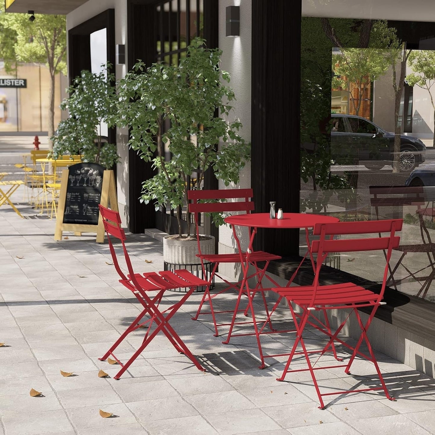Set da bistrot pieghevole in metallo da 3 pezzi, set da conversazione per esterni/interni resistente alle intemperie per patio, cortile, giardino